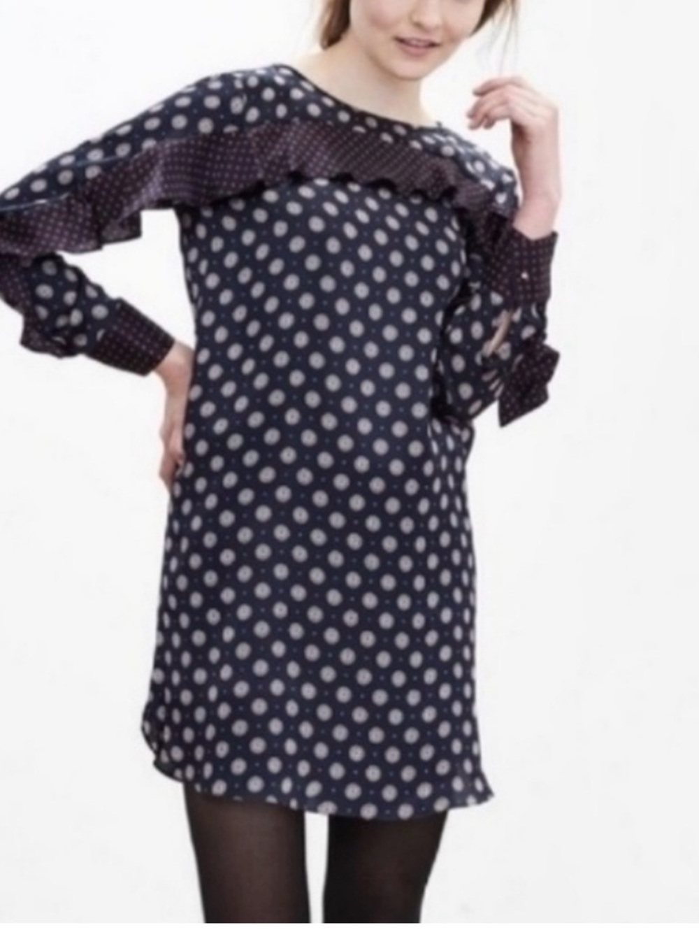 Banana Republic-Fourlard-Medallion Print-Navy-100% Silk-Shift Dress-Pockets-6
